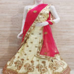 Off white with golden thread embroidery with Fushia Pink combination Lehenga