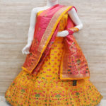 Golden Yellow & Pink Zari Woven Combination Silk Lehenga